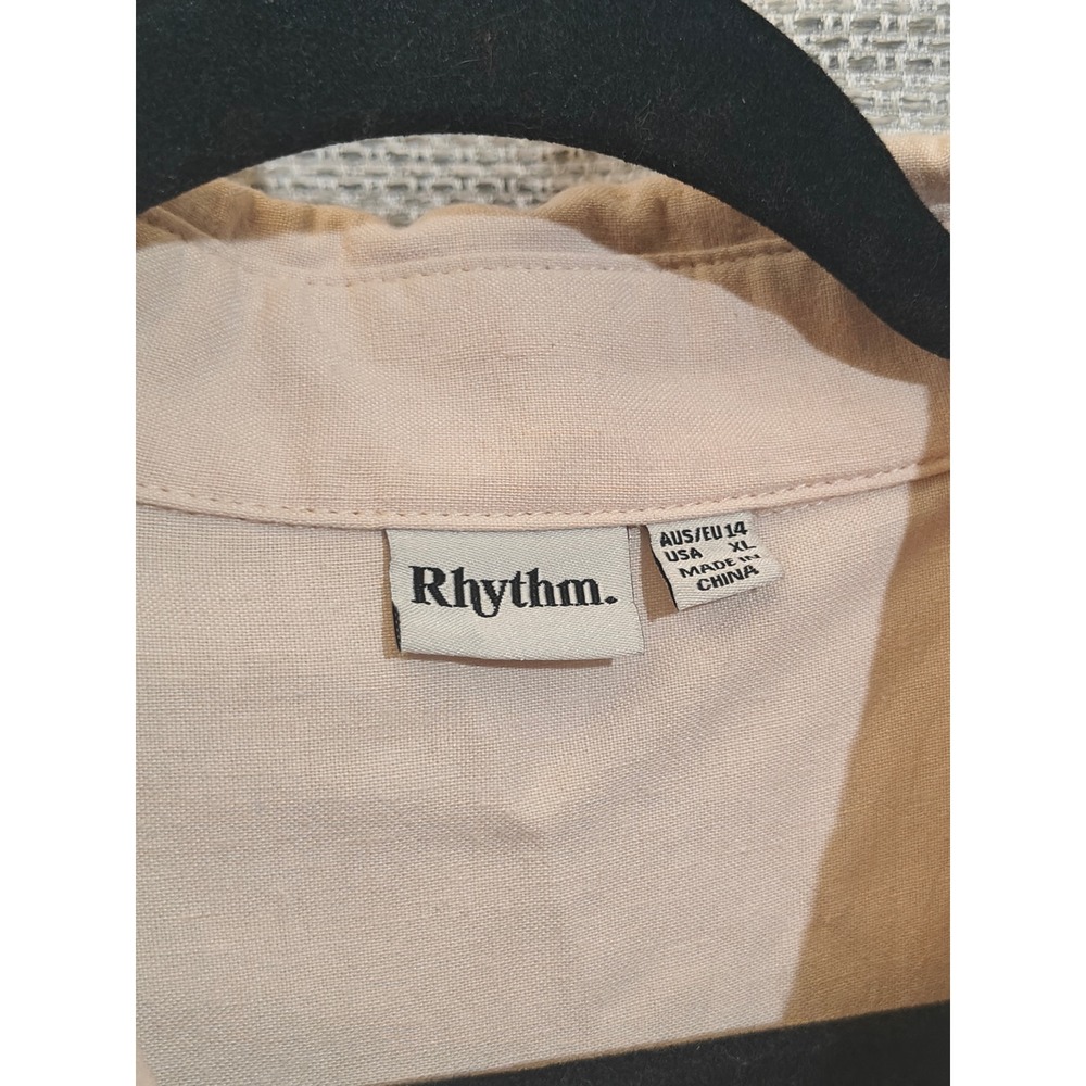 Rhythm Paradise Tiered Mini Dress Sand Beige Ramie Rayon Shirt Dress XL - Picture 4 of 6